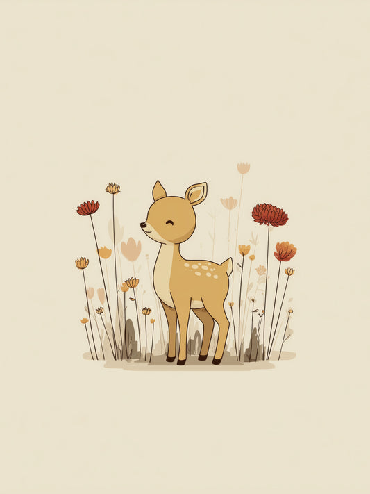 Fawn in Flower Field – Boho Nursery Wall Art | Minimal Baby Deer Floral Print for Kids Room