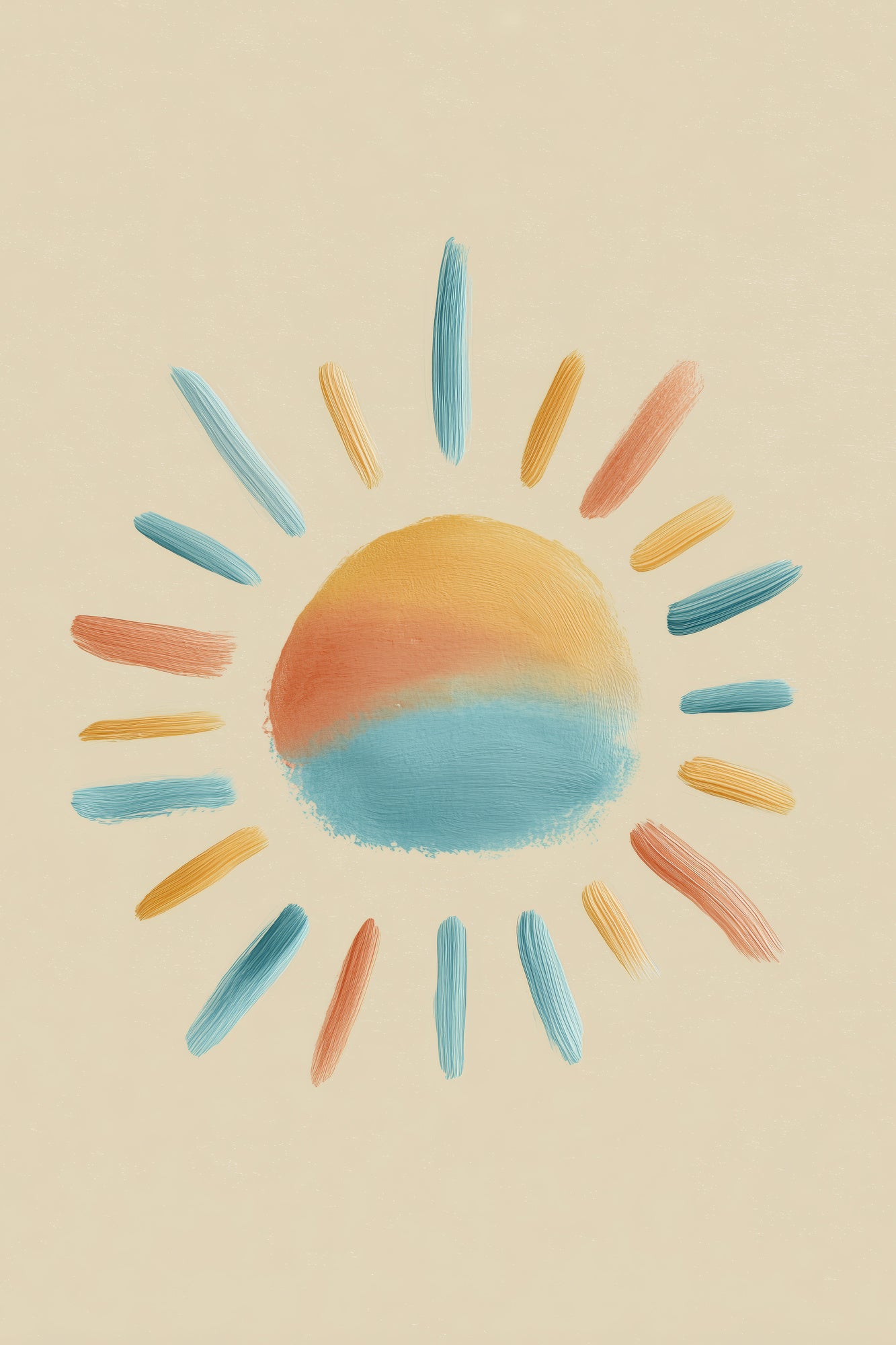 Pastel Sunshine Nursery Wall Art Print, Boho Scandi Kids Room Decor, Gender Neutral Minimal Brushstroke Art