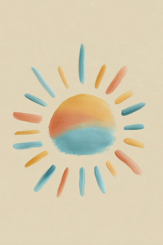 Pastel Sunshine Nursery Wall Art Print, Boho Scandi Kids Room Decor, Gender Neutral Minimal Brushstroke Art