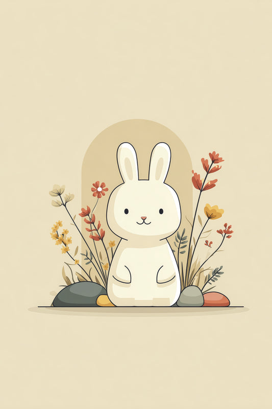 Bunny in Bloom – Boho Nursery Wall Art | Minimal Floral Bunny Print for Kids Room