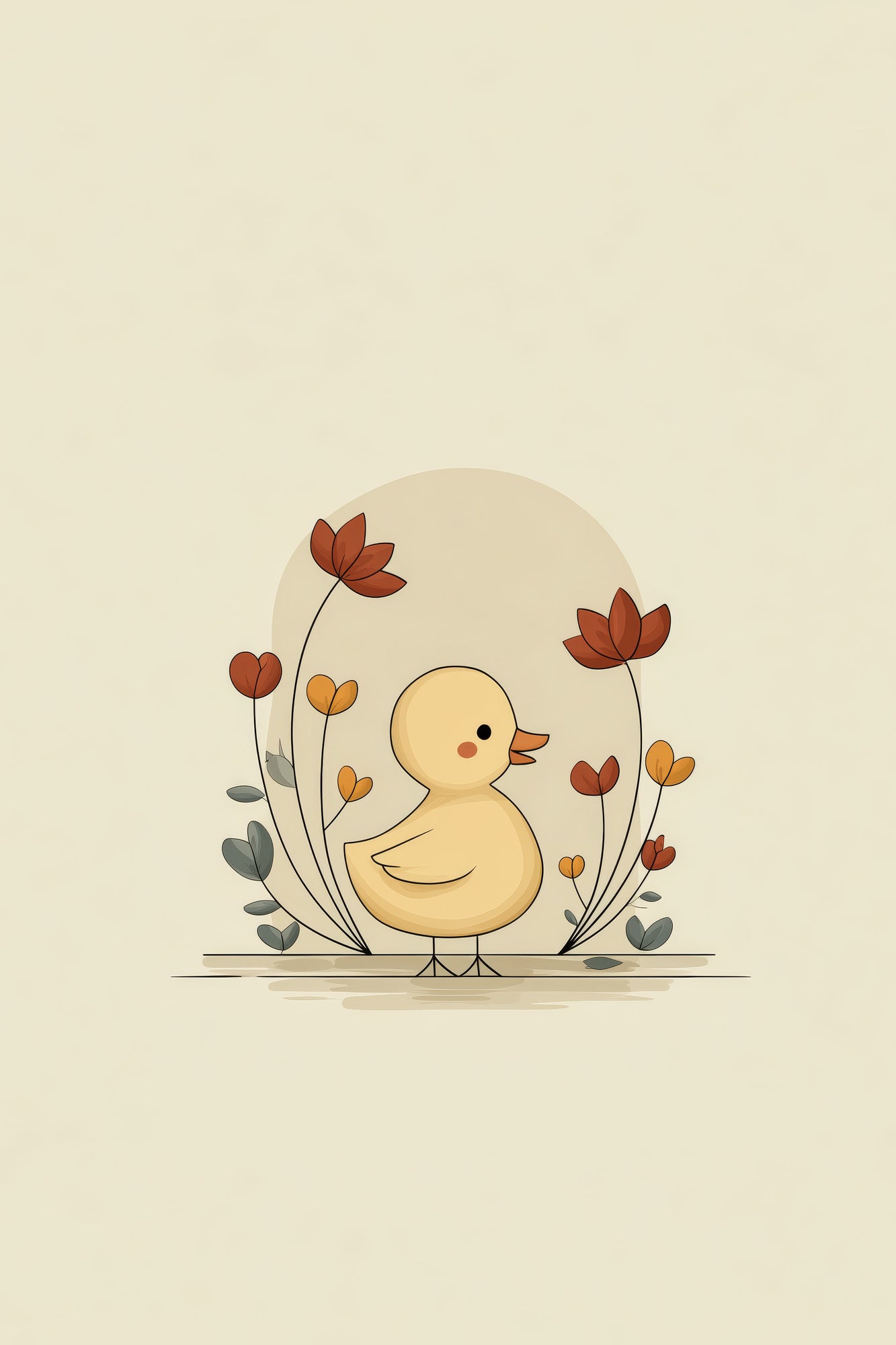 Duckling with Flowers – Boho Nursery Wall Art | Minimal Baby Animal Floral Print for Kids Room