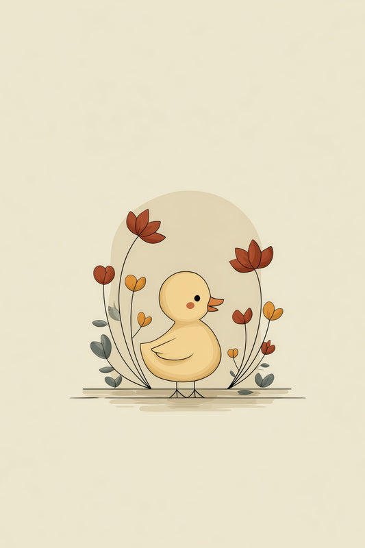 Duckling with Flowers – Boho Nursery Wall Art | Minimal Baby Animal Floral Print for Kids Room