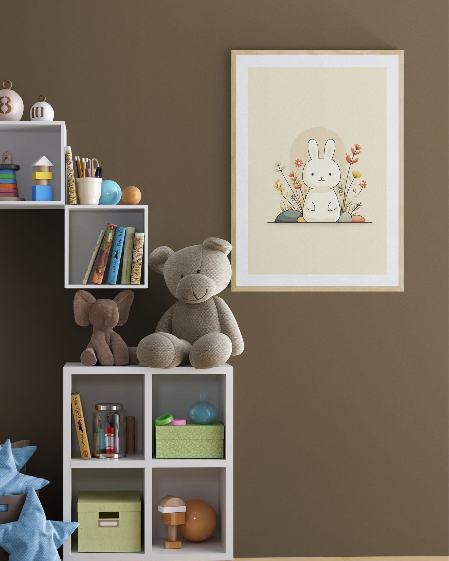 Bunny in Bloom – Boho Nursery Wall Art | Minimal Floral Bunny Print for Kids Room