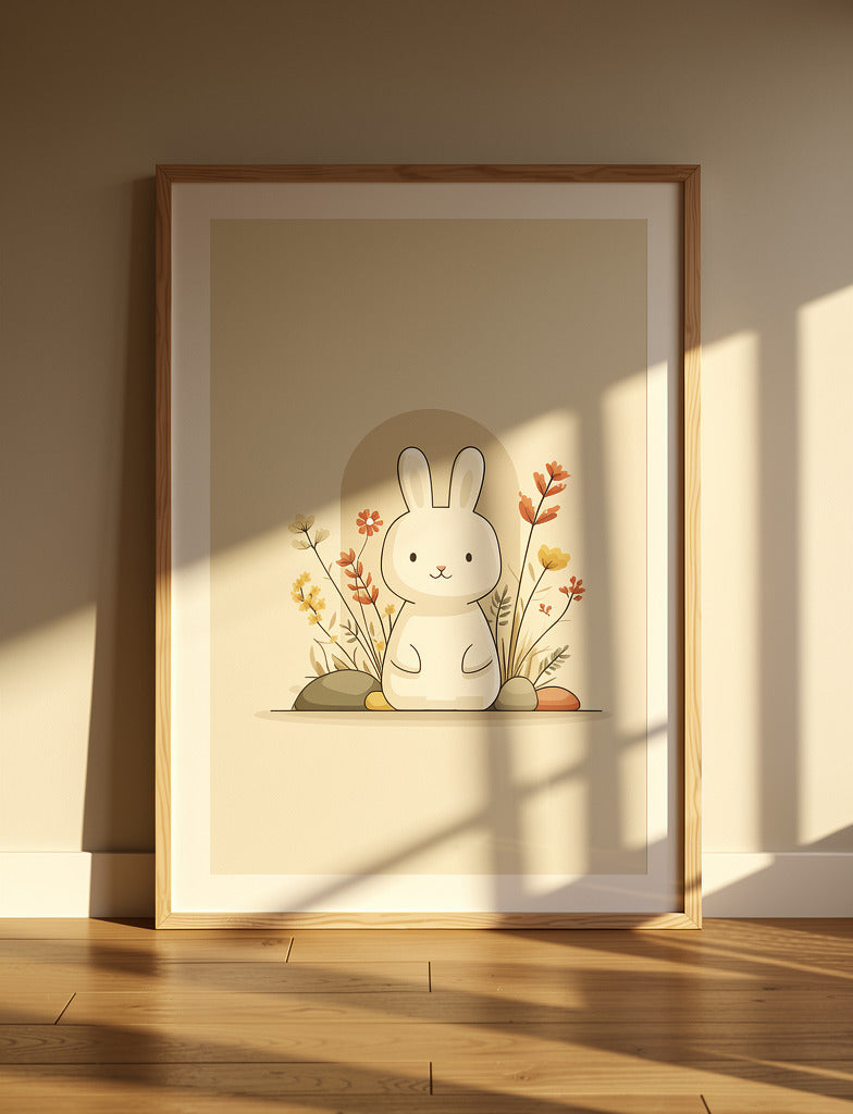 Bunny in Bloom – Boho Nursery Wall Art | Minimal Floral Bunny Print for Kids Room