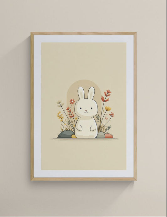 Bunny in Bloom – Boho Nursery Wall Art | Minimal Floral Bunny Print for Kids Room