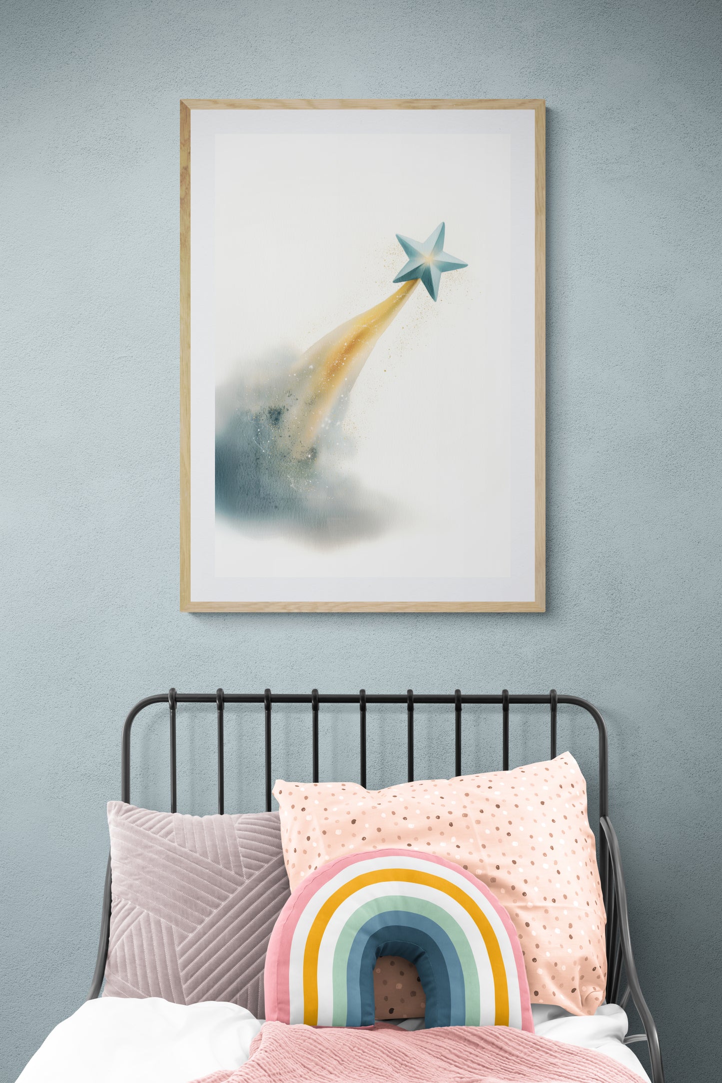 Shooting Star Watercolor Nursery Wall Art Print, Gender Neutral Space Kids Room Decor, Dream Big Poster