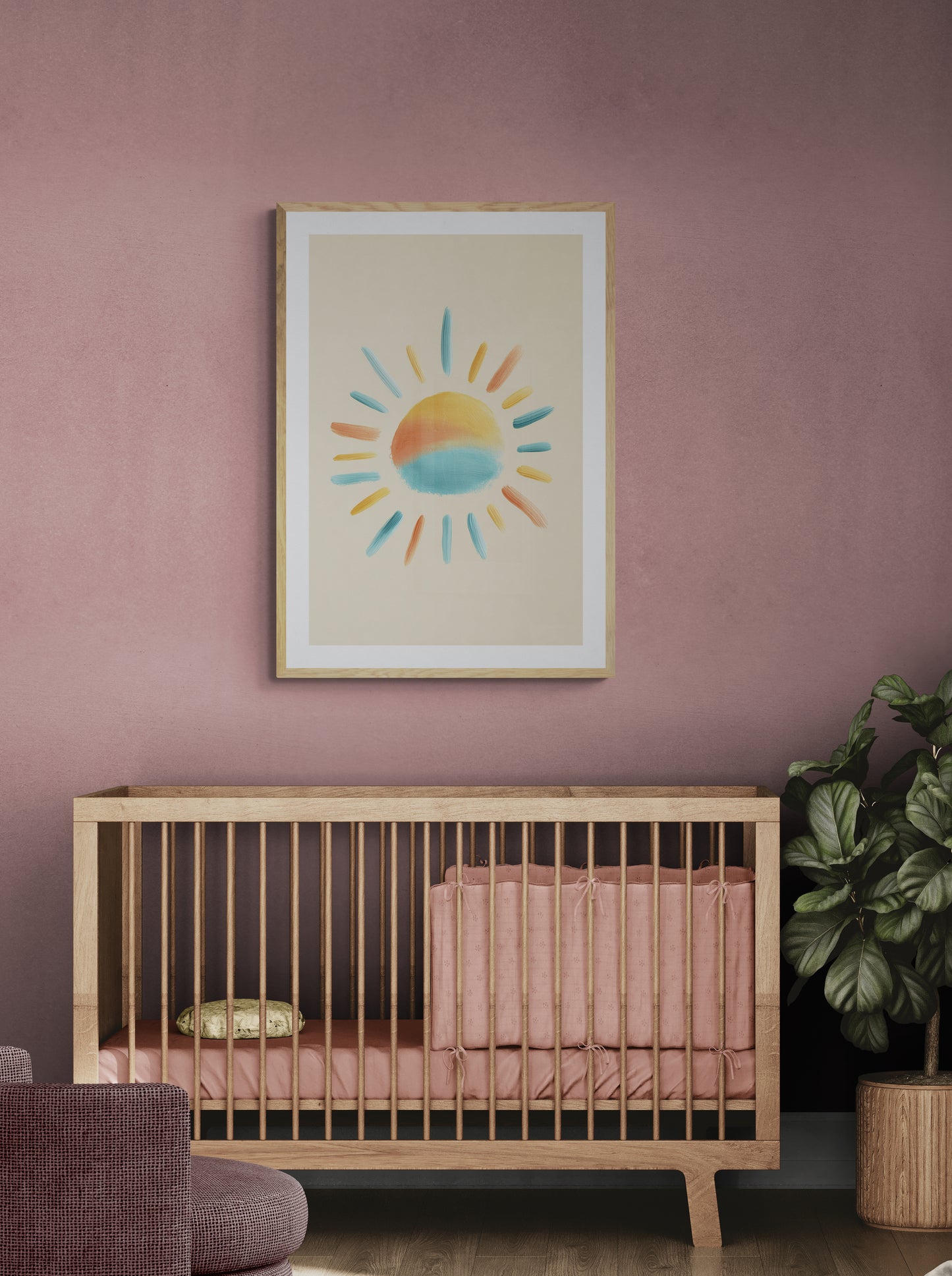 Pastel Sunshine Nursery Wall Art Print, Boho Scandi Kids Room Decor, Gender Neutral Minimal Brushstroke Art