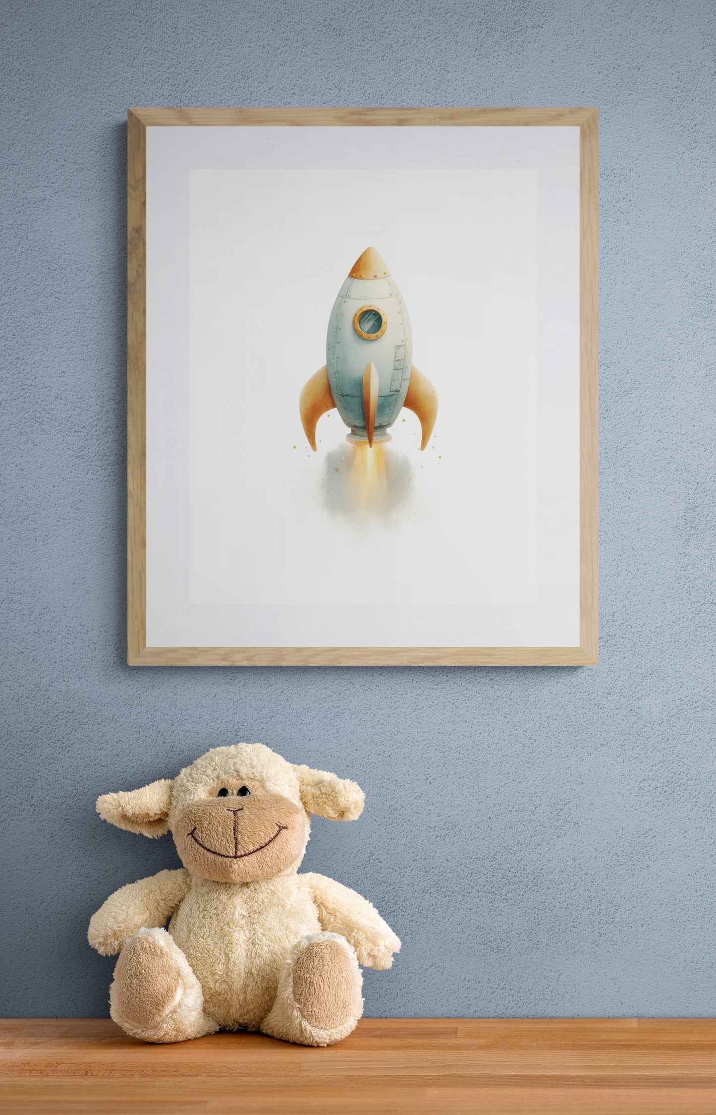 Watercolor Rocket Ship Nursery Wall Art Print, Space Theme Kids Room Decor