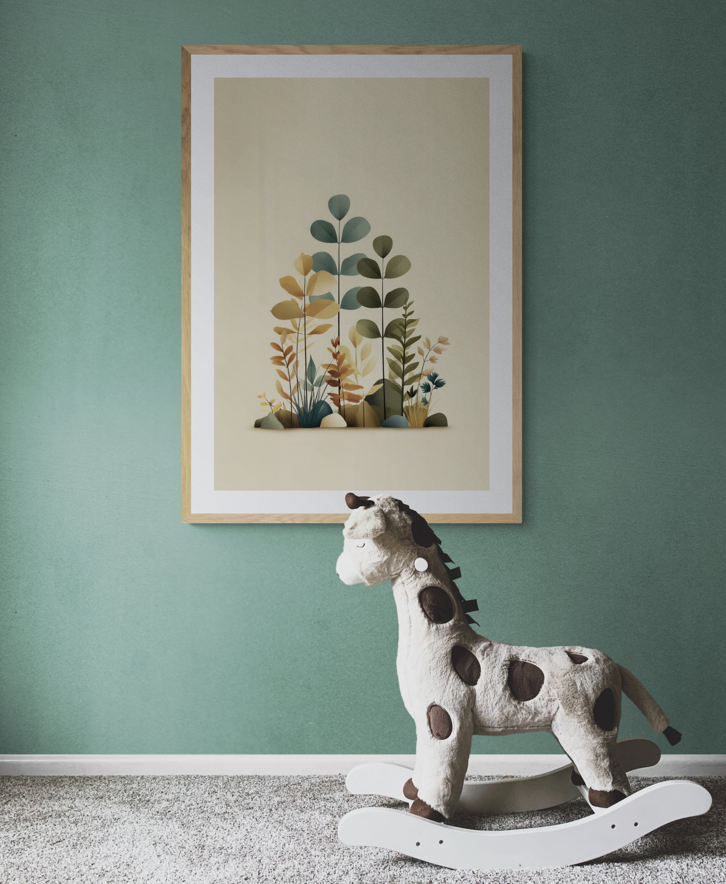 Minimal Botanical Leaves Nursery Wall Art, Scandinavian Nature Print, Neutral Green Mustard Kids Room Decor