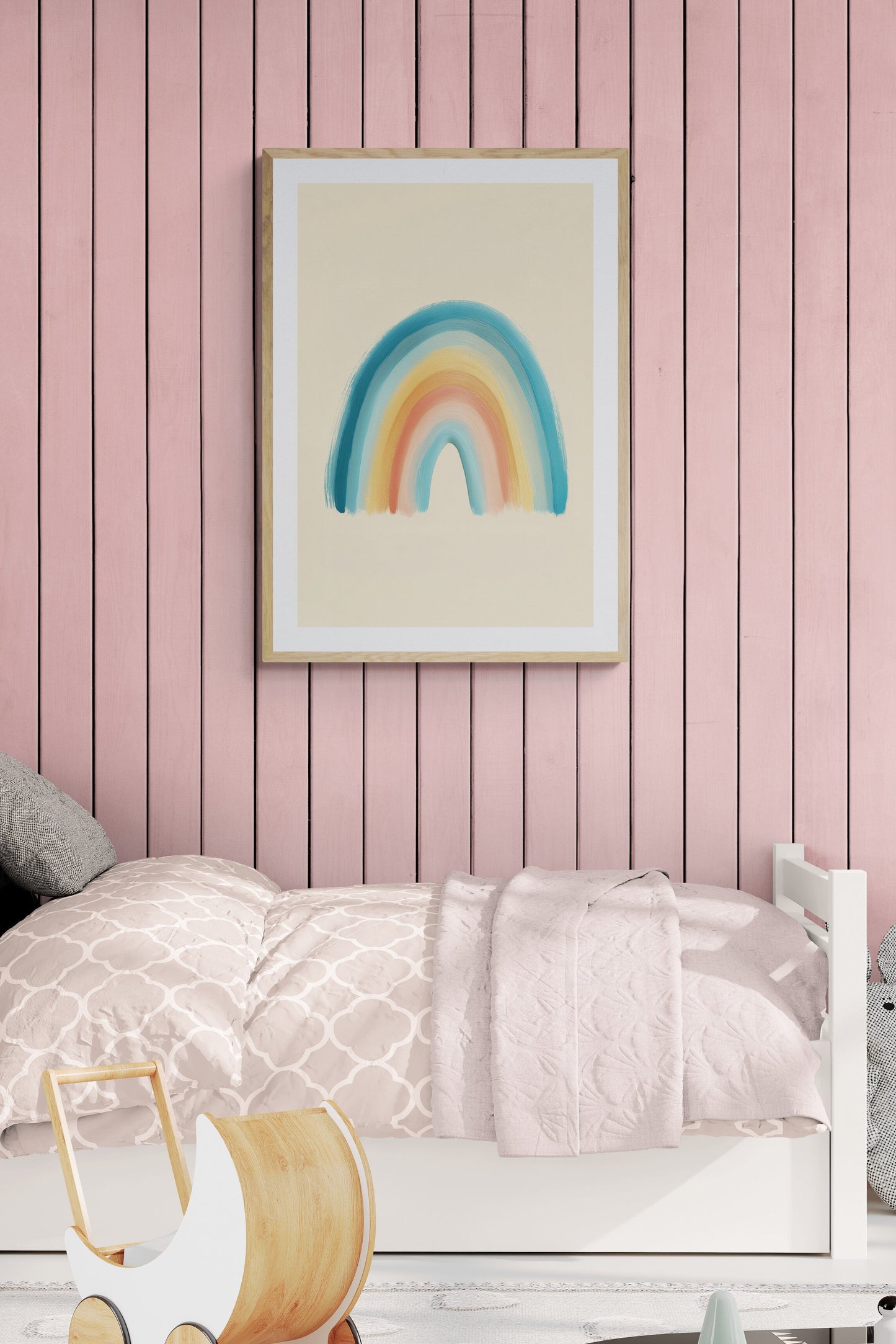 Boho Rainbow Nursery Wall Art Print, Pastel Scandinavian Kids Room Decor, Gender Neutral Modern Wall Art