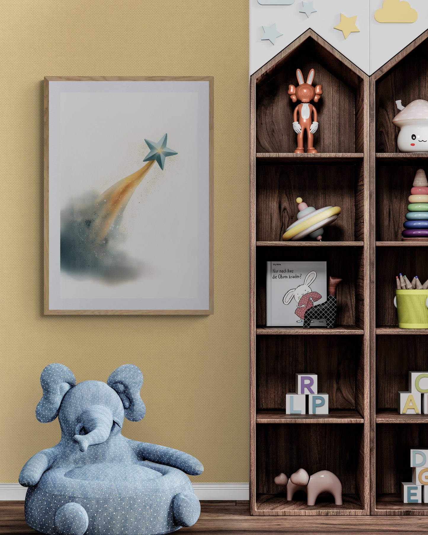Shooting Star Watercolor Nursery Wall Art Print, Gender Neutral Space Kids Room Decor, Dream Big Poster
