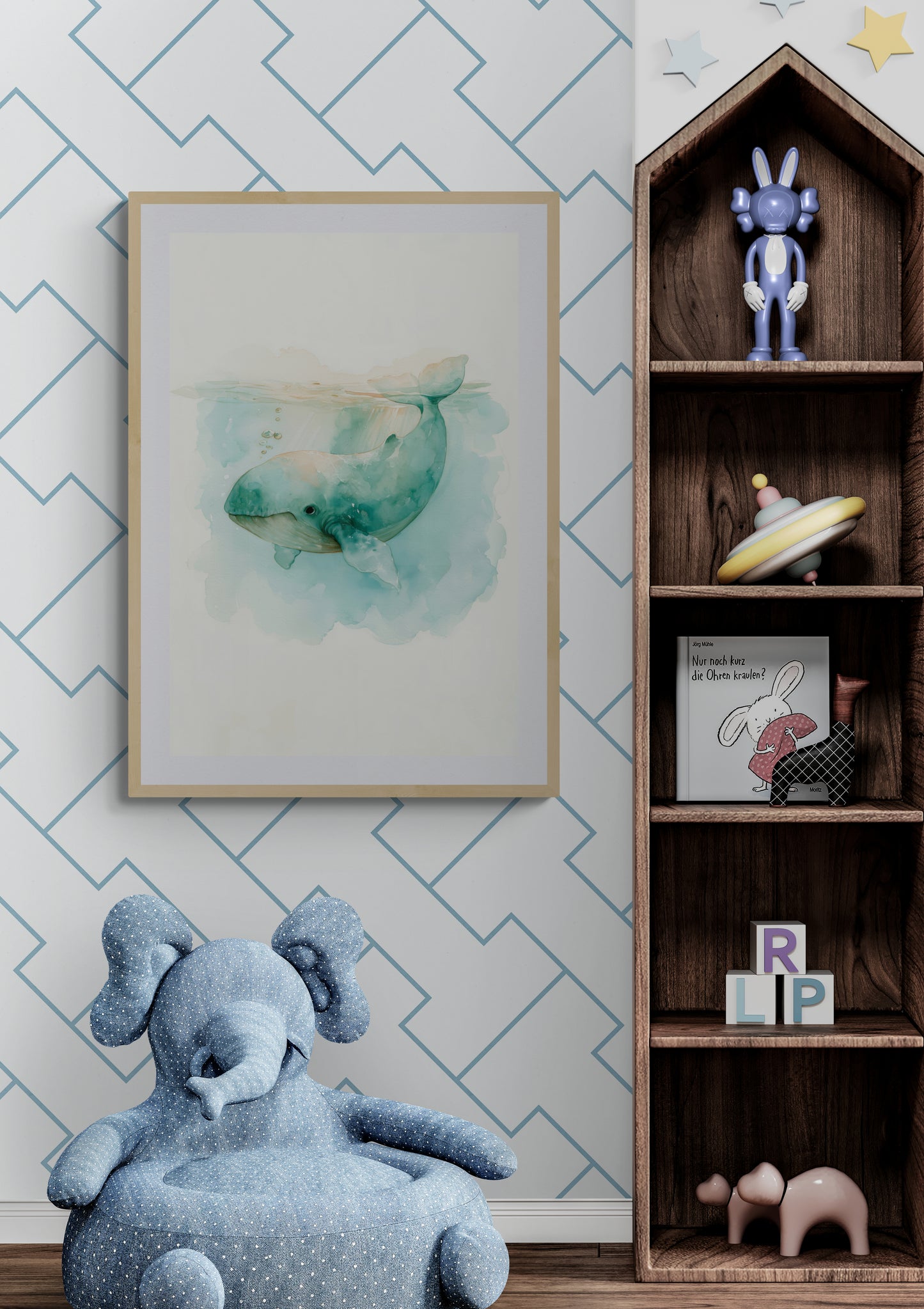 Gentle Seafoam Whale Watercolor – Calming Ocean Nursery Wall Art, Whimsical Coastal Animal Illustration