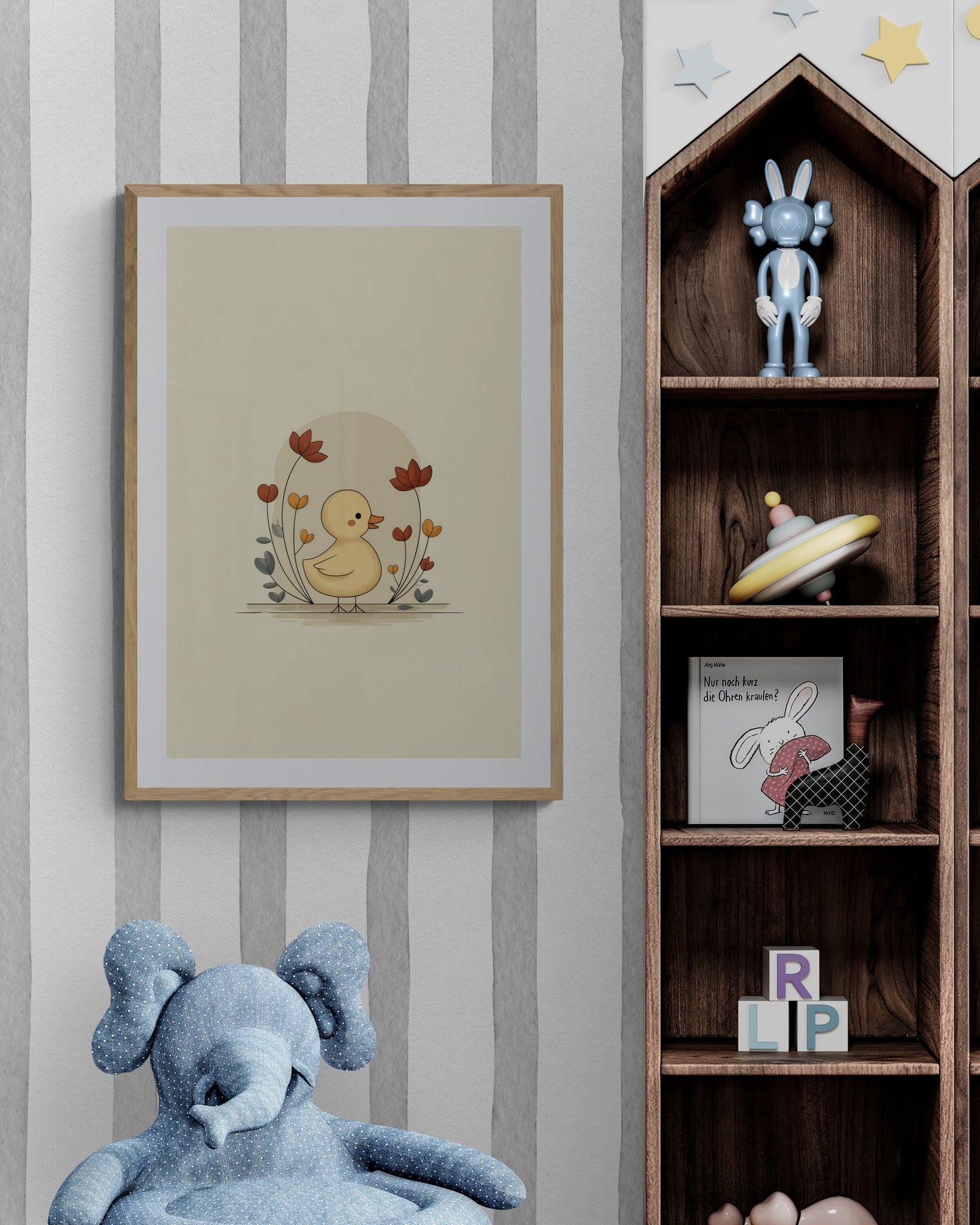 Duckling with Flowers – Boho Nursery Wall Art | Minimal Baby Animal Floral Print for Kids Room