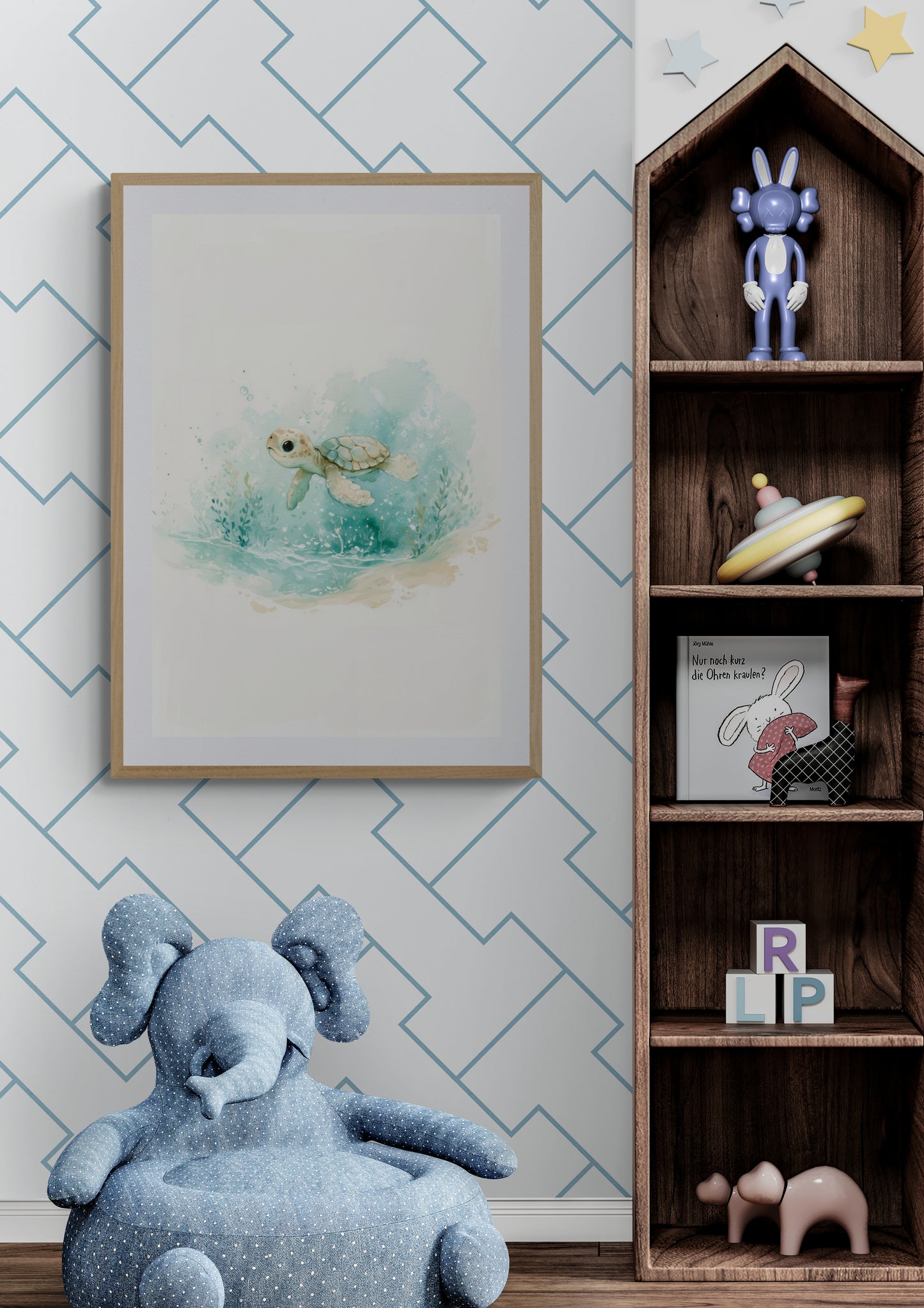 Baby Sea Turtle Watercolor – Whimsical Ocean Nursery Wall Art in Soft Aqua and Mint