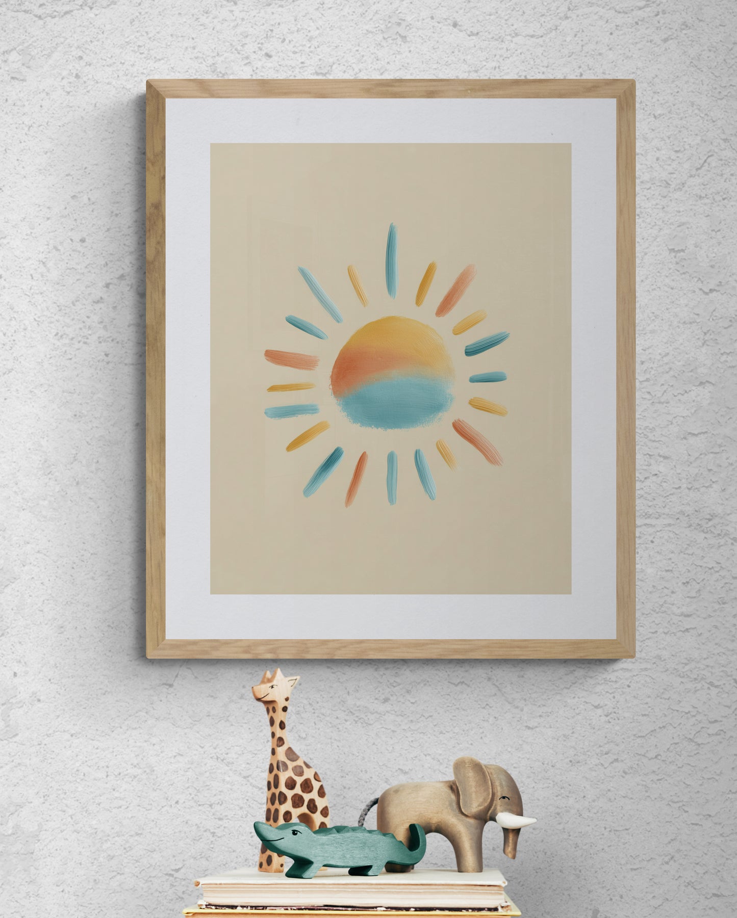 Pastel Sunshine Nursery Wall Art Print, Boho Scandi Kids Room Decor, Gender Neutral Minimal Brushstroke Art