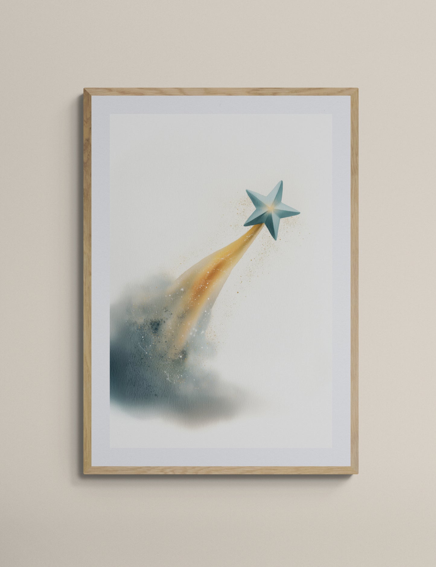 Shooting Star Watercolor Nursery Wall Art Print, Gender Neutral Space Kids Room Decor, Dream Big Poster