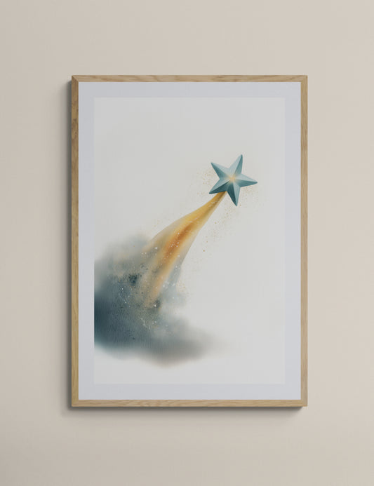 Shooting Star Watercolor Nursery Wall Art Print, Gender Neutral Space Kids Room Decor, Dream Big Poster