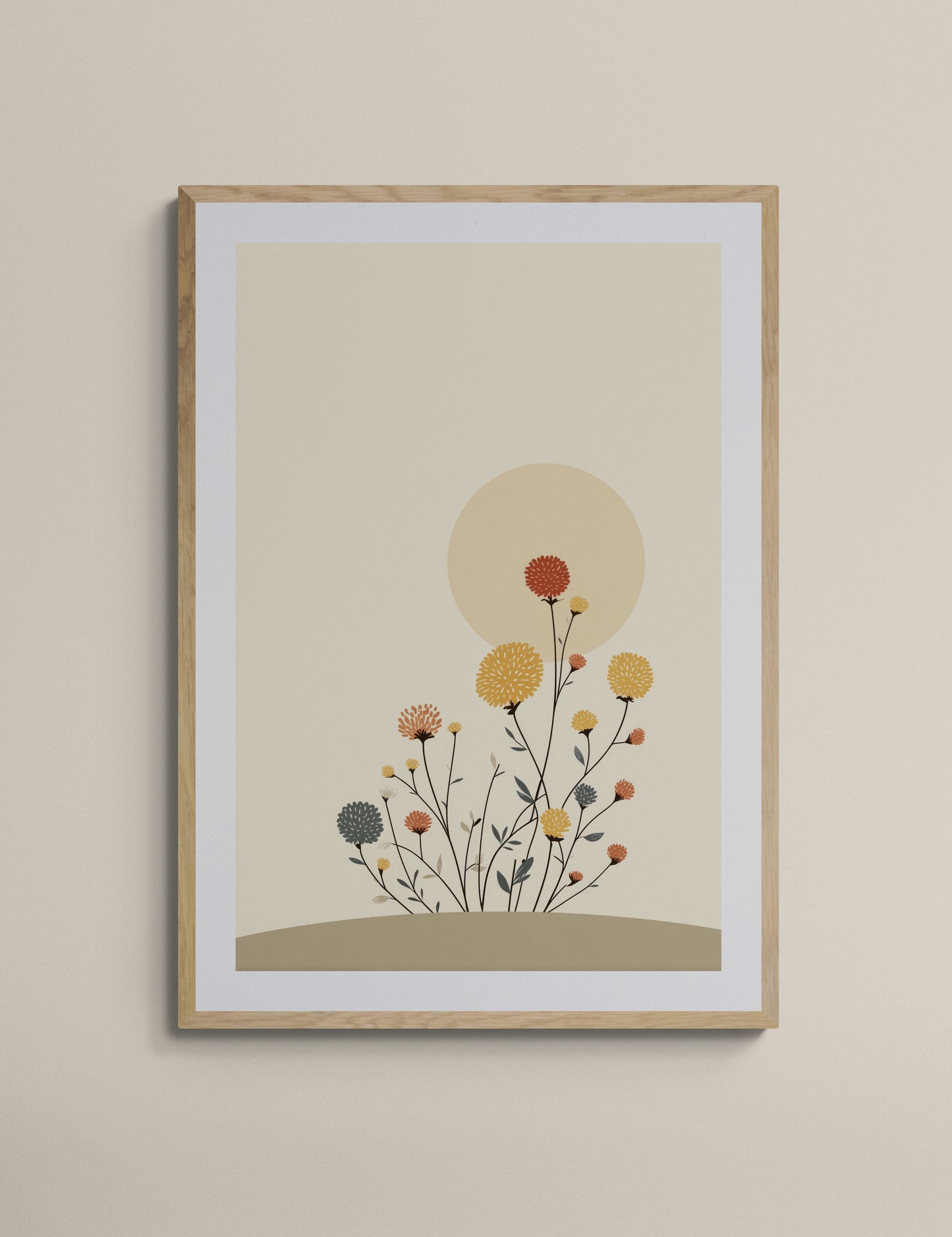Blooming Florals & Sun – Boho Nursery Wall Art | Minimal Floral Sun Print for Kids Room