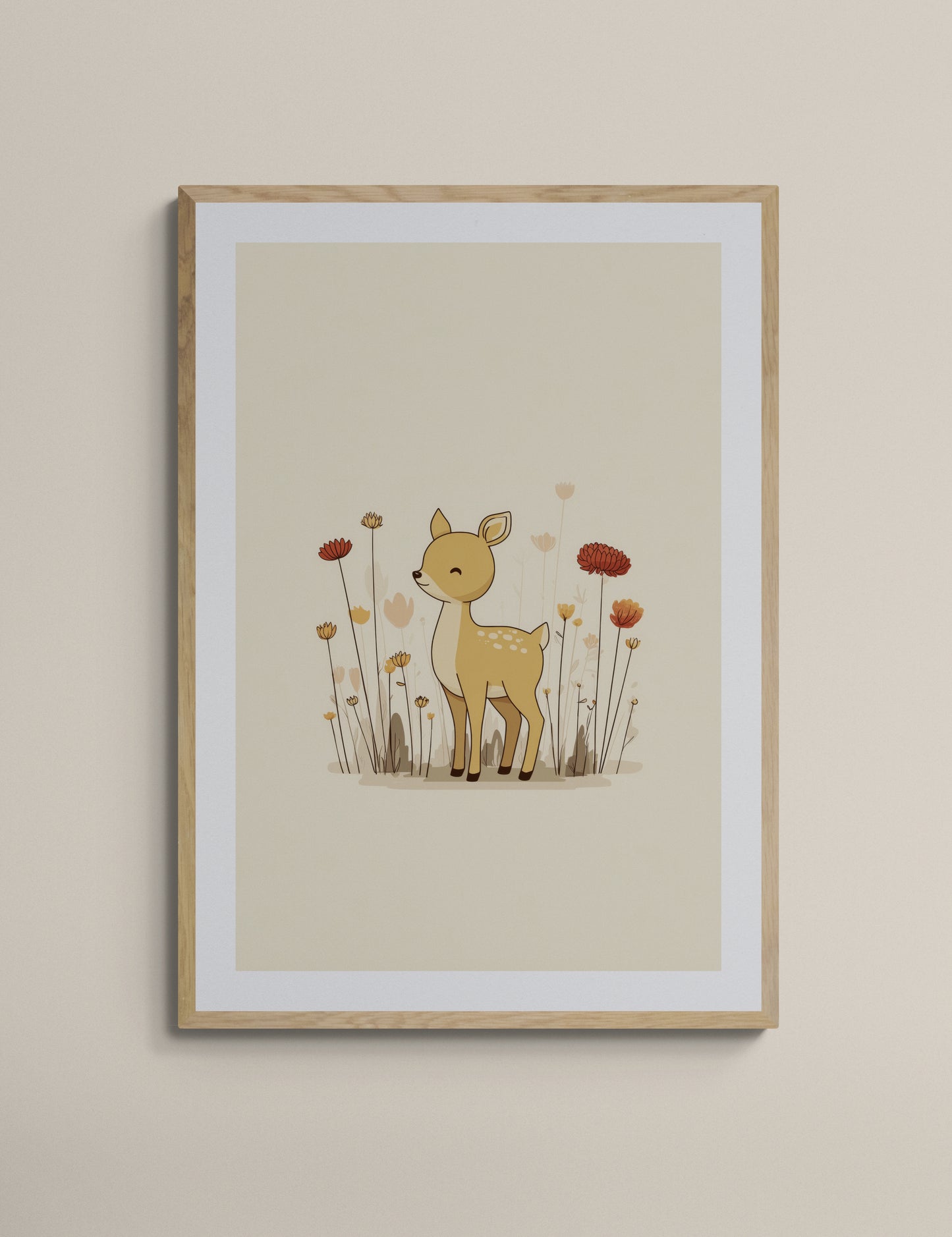 Fawn in Flower Field – Boho Nursery Wall Art | Minimal Baby Deer Floral Print for Kids Room