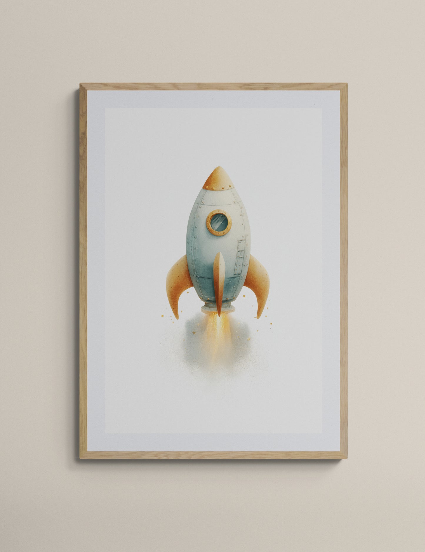 Watercolor Rocket Ship Nursery Wall Art Print, Space Theme Kids Room Decor