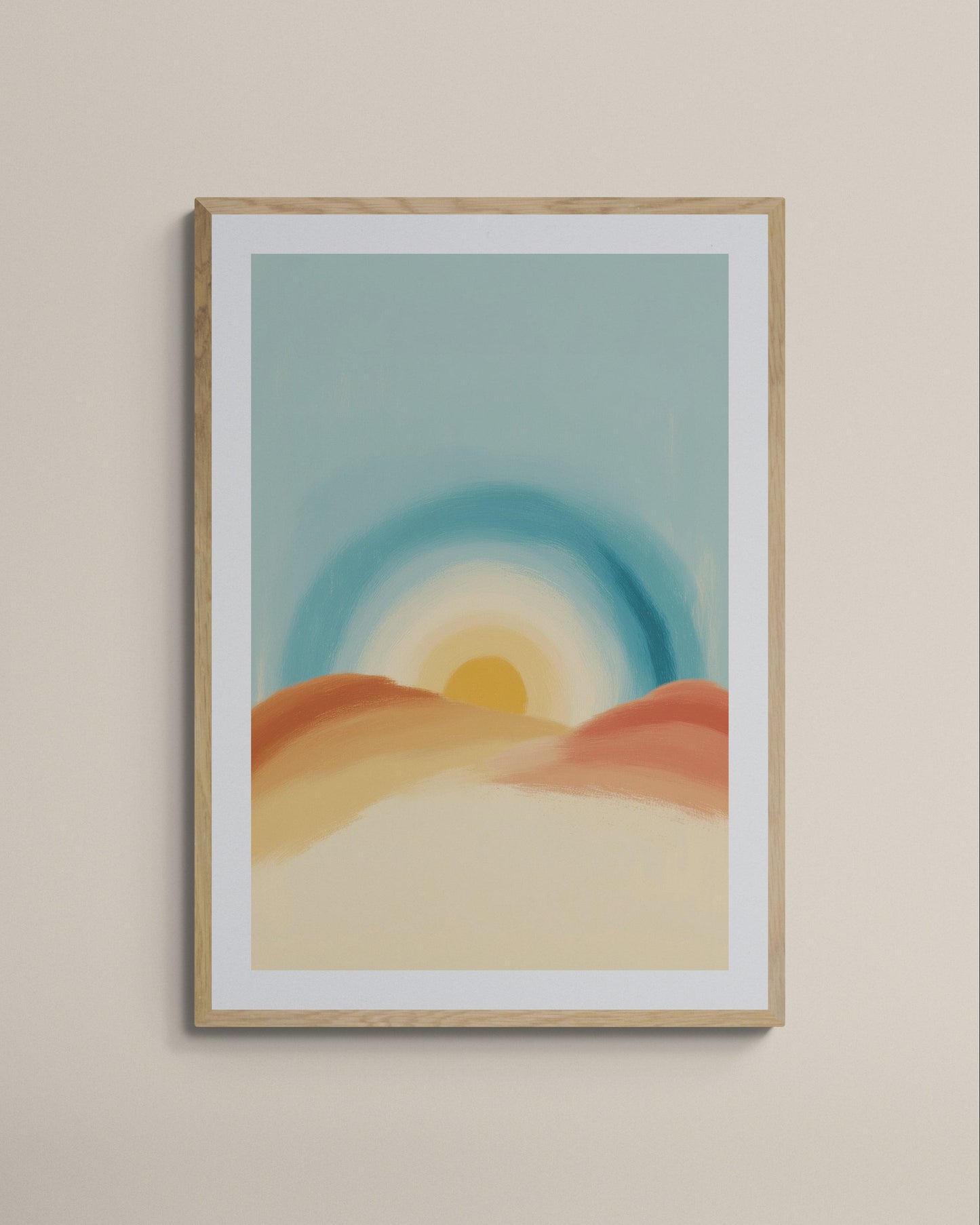 Pastel Sun Over Desert Hills Nursery Wall Art, Minimalist Boho Landscape Print for Kids Room Decor