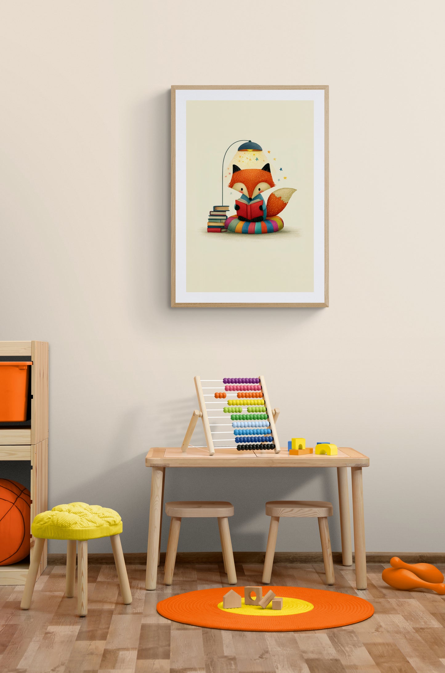 Reading Fox Under Cozy Lamp Whimsical Animal Illustration for Nursery and Kids Room