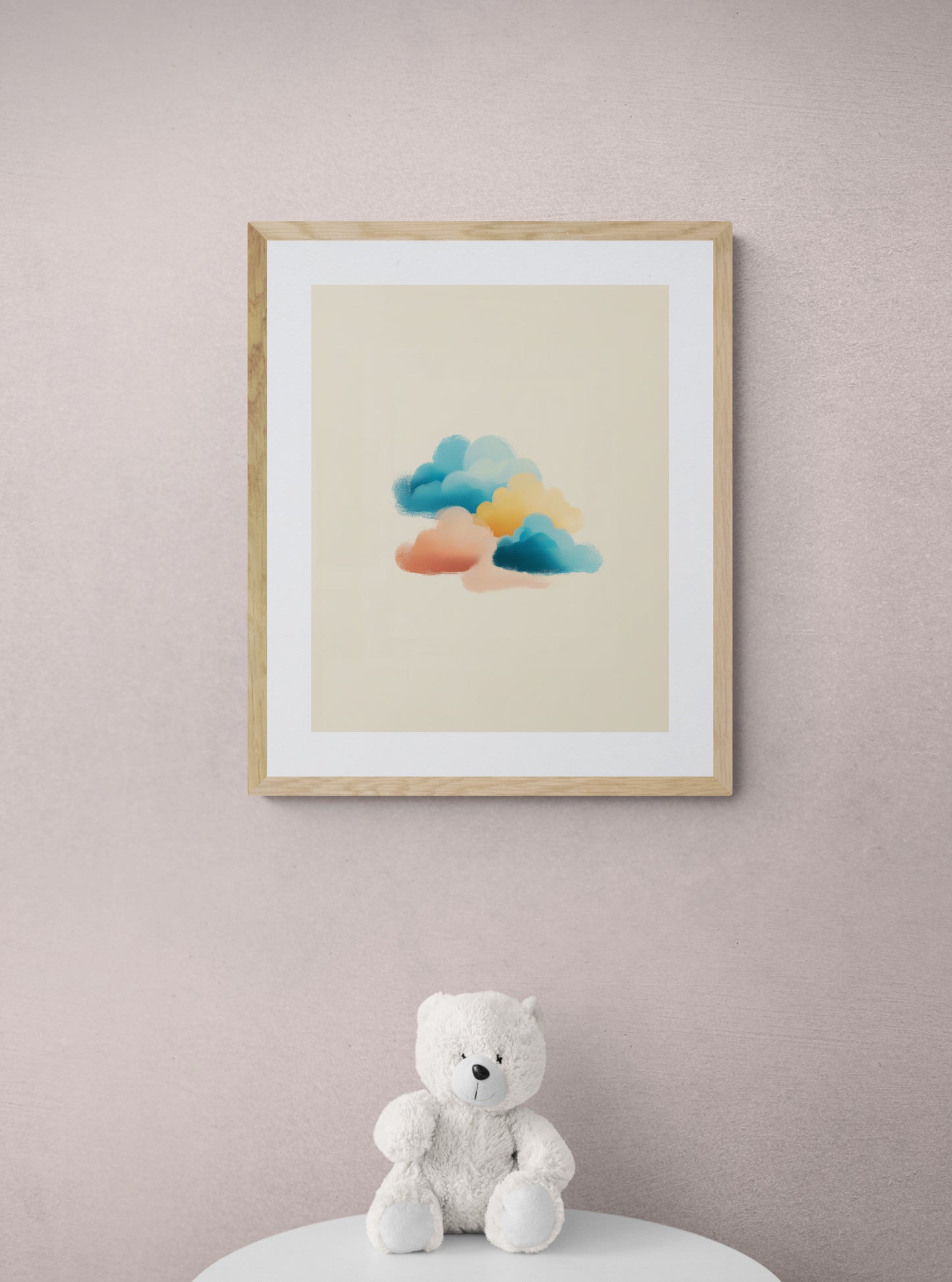 Colorful Cloud Nursery Wall Art Print, Teal Peach Yellow Brushstroke Sky, Modern Kids Room & Playroom Decor