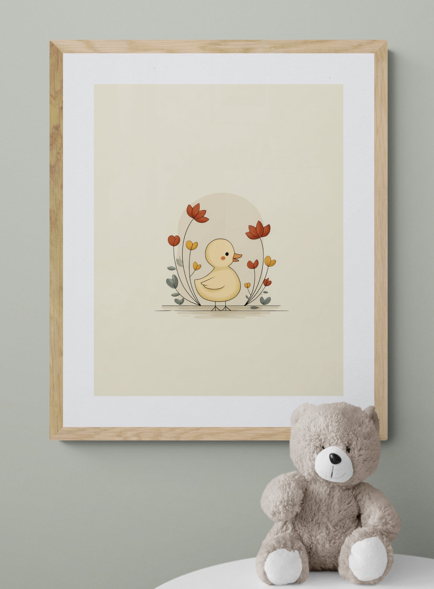 Duckling with Flowers – Boho Nursery Wall Art | Minimal Baby Animal Floral Print for Kids Room