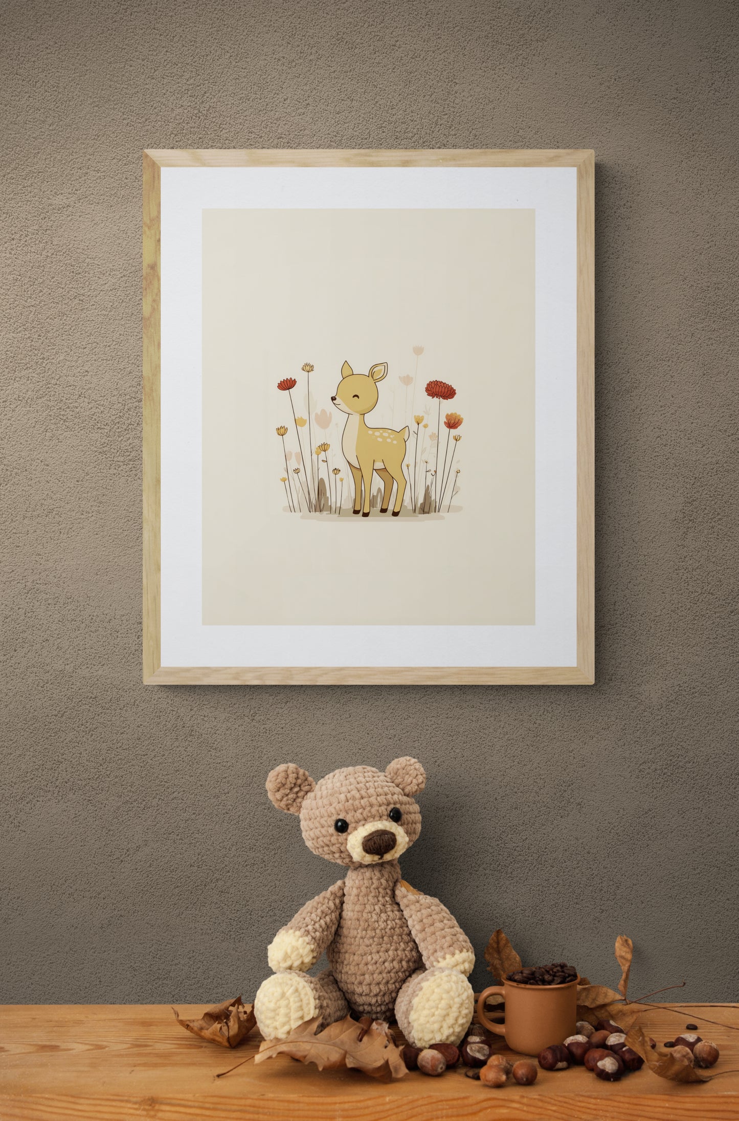 Fawn in Flower Field – Boho Nursery Wall Art | Minimal Baby Deer Floral Print for Kids Room