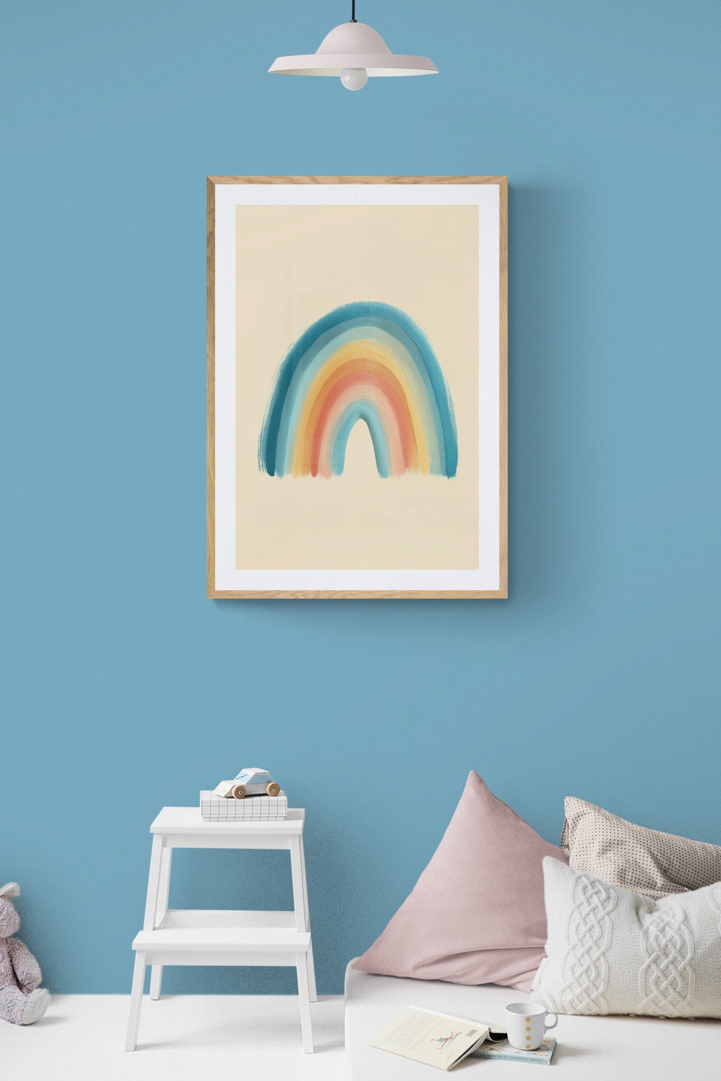 Boho Rainbow Nursery Wall Art Print, Pastel Scandinavian Kids Room Decor, Gender Neutral Modern Wall Art