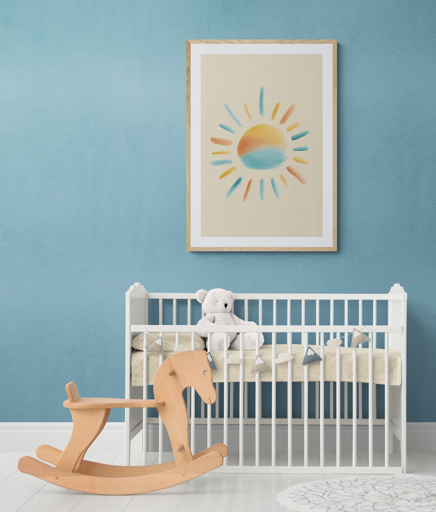 Pastel Sunshine Nursery Wall Art Print, Boho Scandi Kids Room Decor, Gender Neutral Minimal Brushstroke Art
