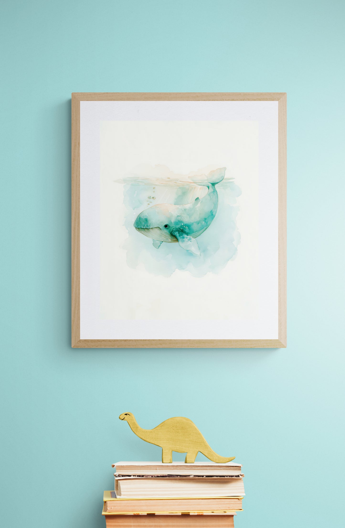 Gentle Seafoam Whale Watercolor – Calming Ocean Nursery Wall Art, Whimsical Coastal Animal Illustration
