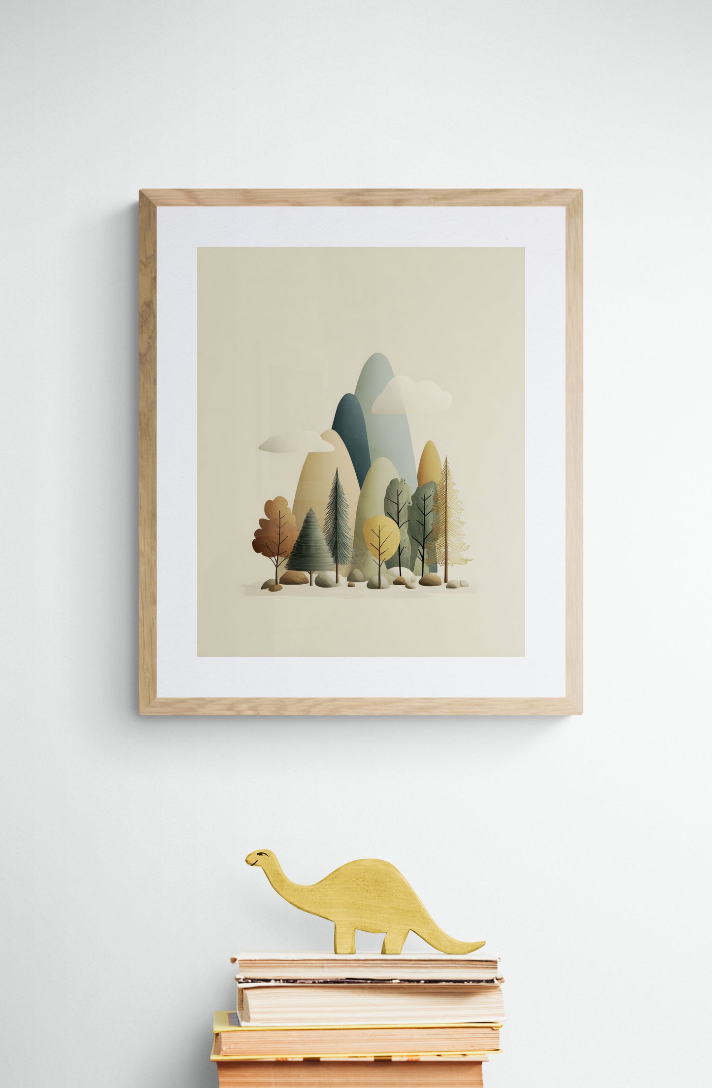 Minimal Mountain Forest Nursery Wall Art, Scandinavian Woodland Landscape, Neutral Kids Room Decor